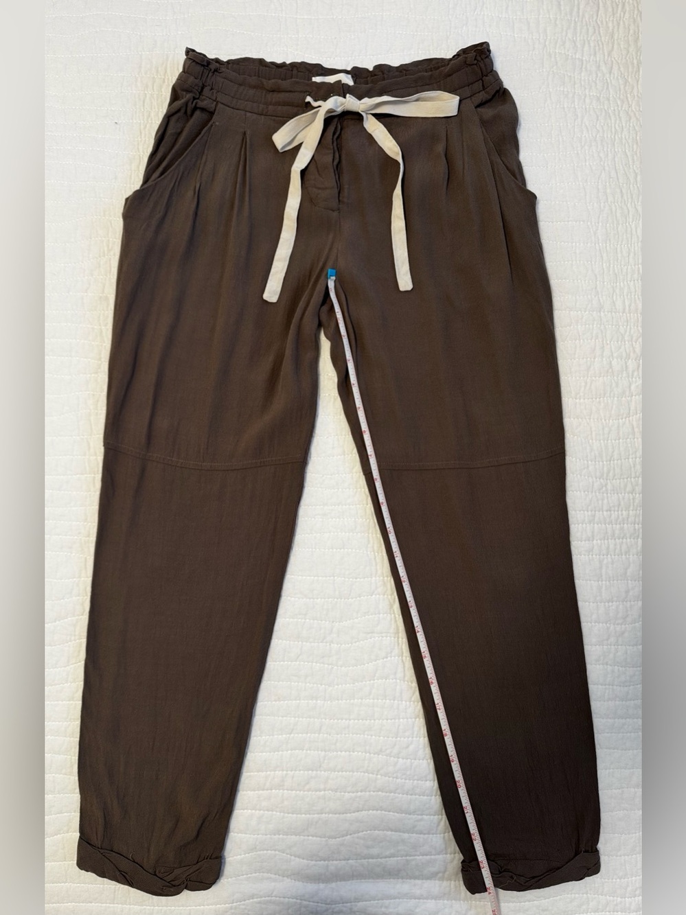 Wilfred Dark Brown Drawstring Relaxed Pants with Contrast Tie